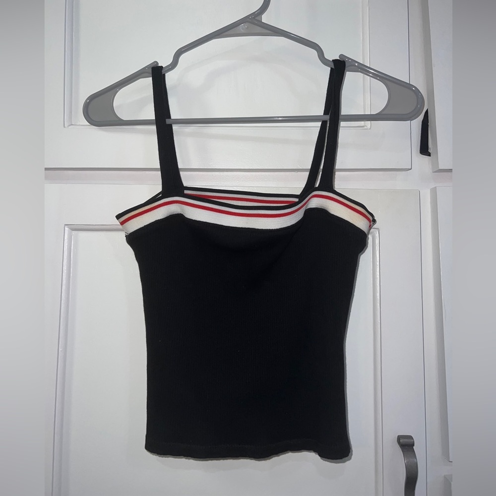 Bershka Black Tank Top Size Medium With Black and Red Stripe